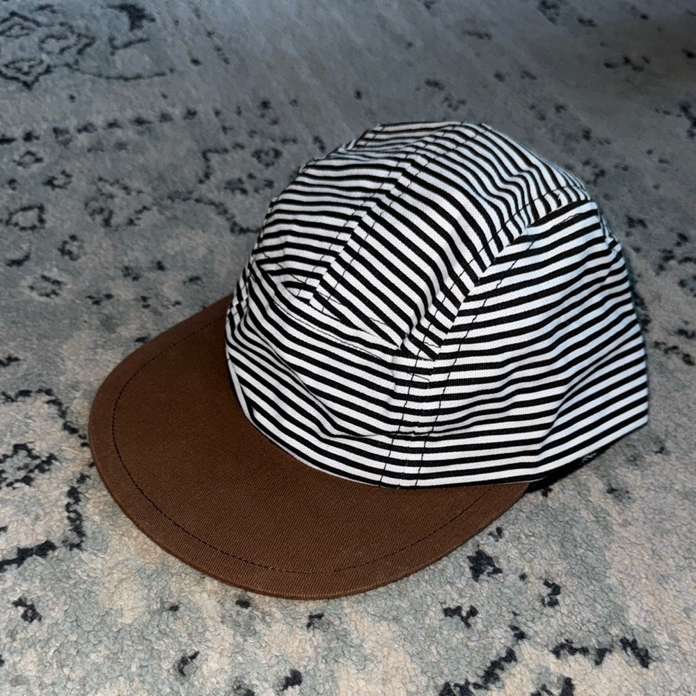Striped Black and White Kids Hat with Brown Brim